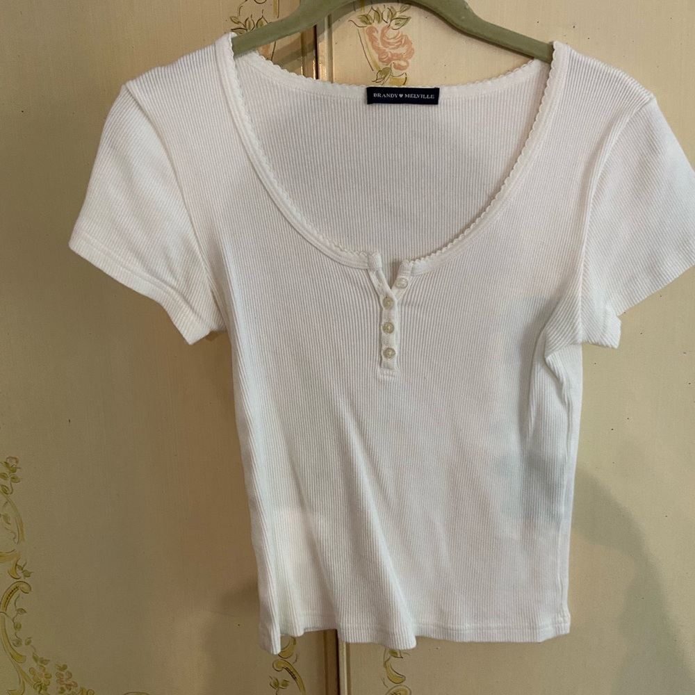 Brandy Melville creamy white button scoop shirt